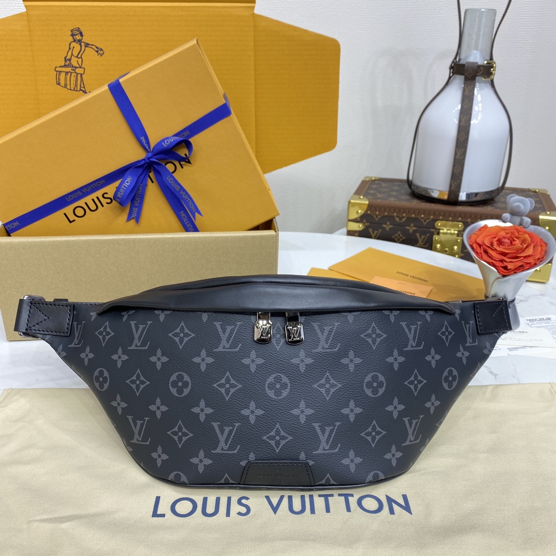 Louis Vuitton LV Discovery Sacos de Cintura & Pochetes Preto Monogram Eclipse Pele de vitelo Couro vaca Vintage Casual M44336