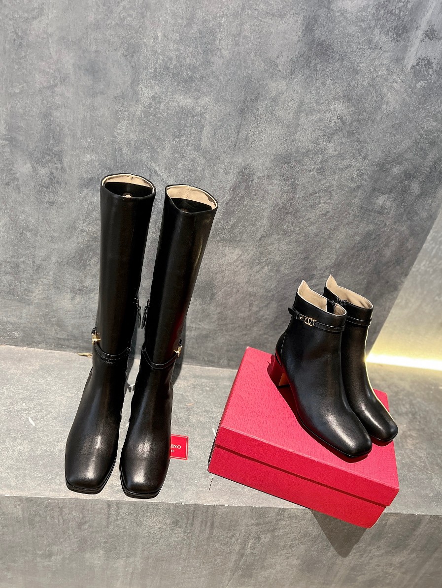 Valentino Bottes Longues Bottes Courtes Travail ouvert Cuir de vache Genuine Leather