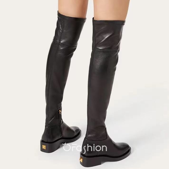 Valentino Bottes Longues Cuir de veau vache Peau mouton