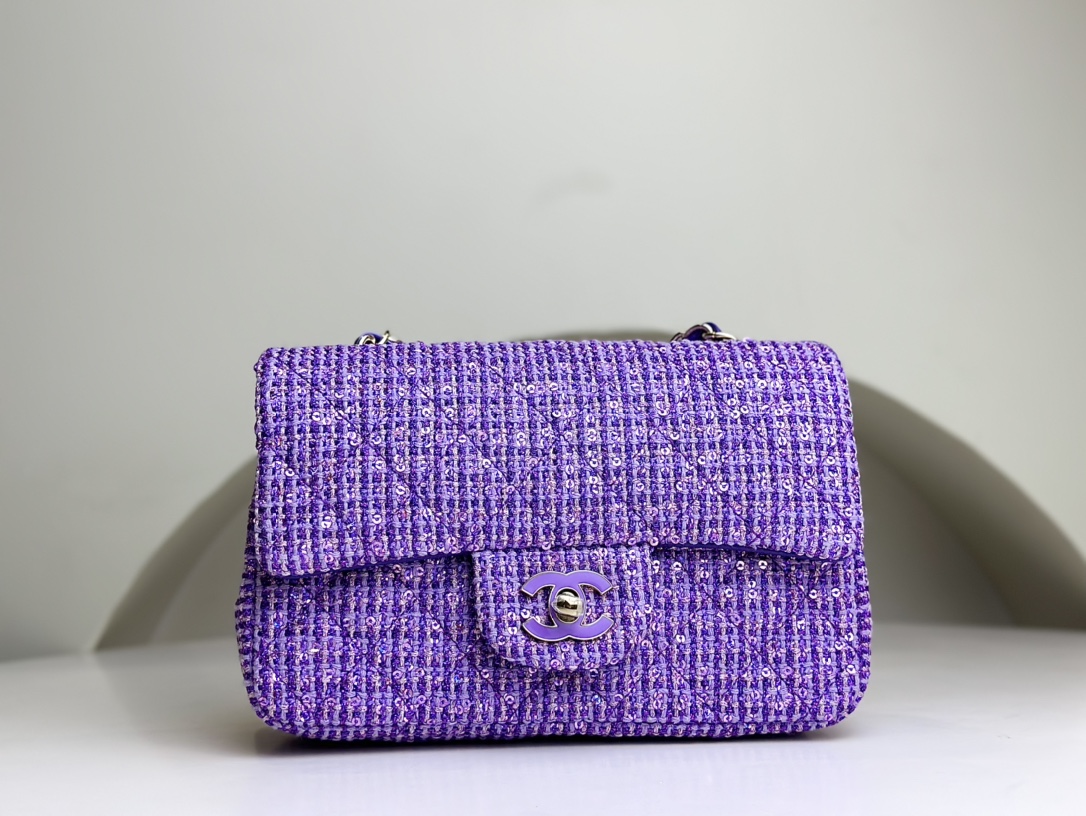 24 new product launch CHANEL 24C purple enamel woven handmade sequins large mini cf blingbling so beautiful Size: 20x10x7cm