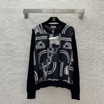 Hermes Clothing Knit Sweater Shirts & Blouses Black Pink Openwork Knitting Silk Wool Spring/Summer Collection Long Sleeve