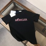 High Quality Perfect
 Moncler Clothing T-Shirt Black White Embroidery Unisex Cotton Fashion