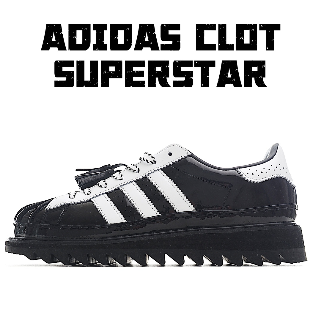 独家实拍ClotxAdSuperstarIH3131陈冠希联名贝壳头锯齿休闲板鞋#鞋身整体以adidas