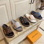 Louis Vuitton Shoes Slippers Denim Sheepskin Silk