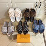 Louis Vuitton Shoes Slippers Denim Sheepskin Silk