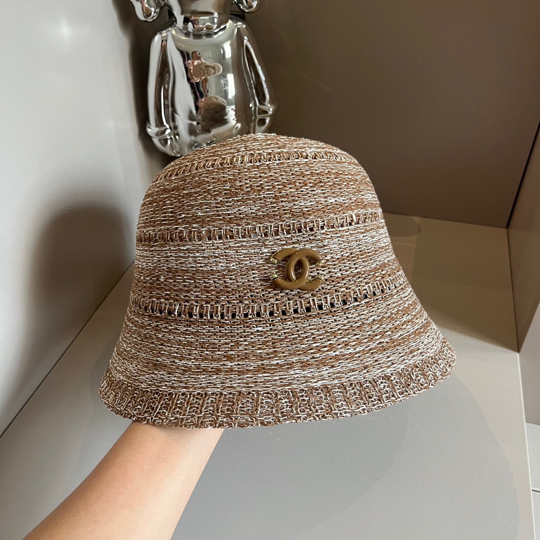 ¥ Chanel sombrero de cubo pequeño de algodón y lino, estilo dama, sombrero de pescador, gorra de béisbol, gorro de punto