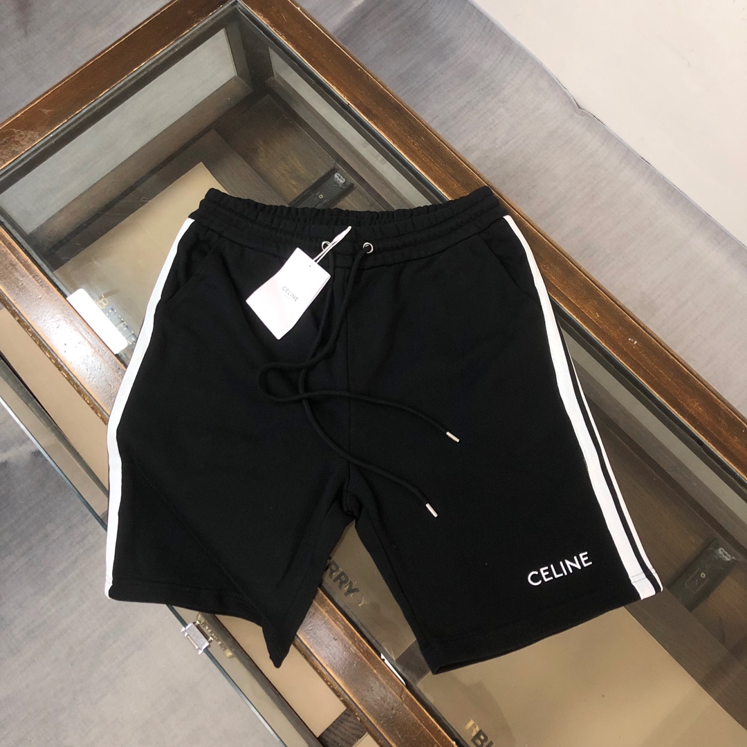 High Quality Happy Copy
 Celine Clothing Shorts Replica 1:1 Quality
 Black White Embroidery Unisex Cotton Casual