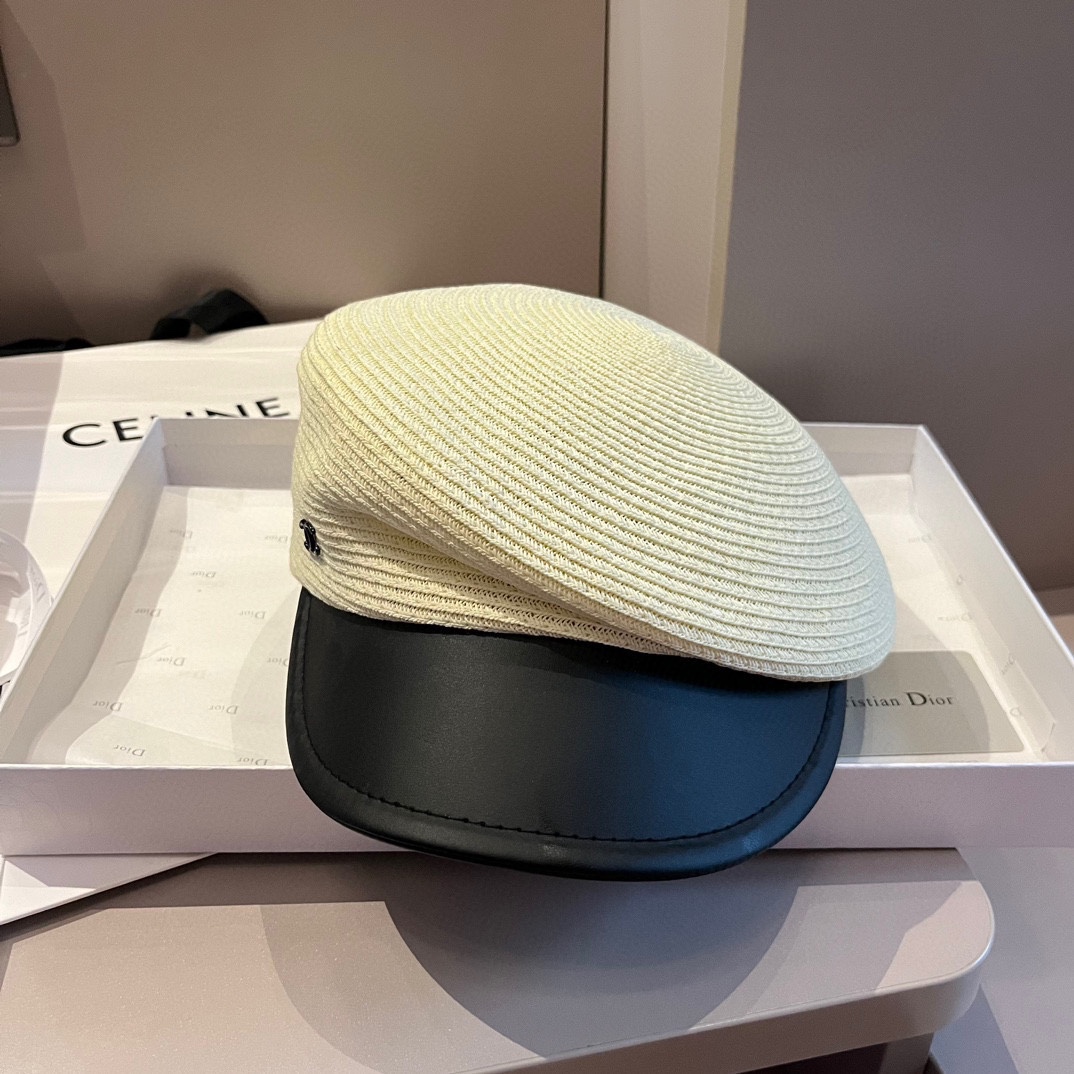 ¥ Chanel sombrero de sol de paja, sombrero de ala con visera de caballero, circunferencia de cabeza 57cm, sombrero de p…