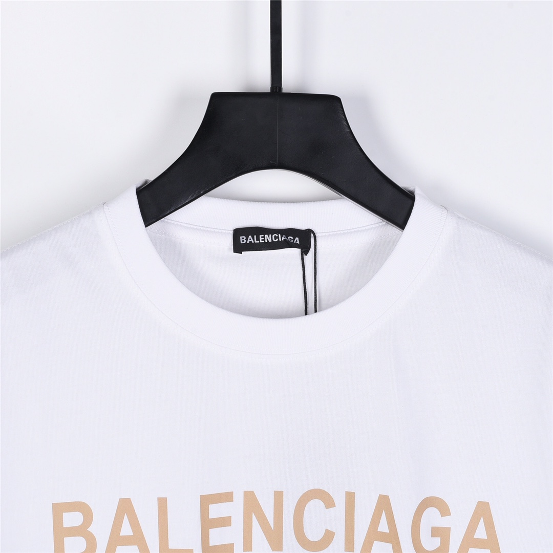 上新140 Balenciaga 巴黎世家24ss新款金色字母标语印花短袖