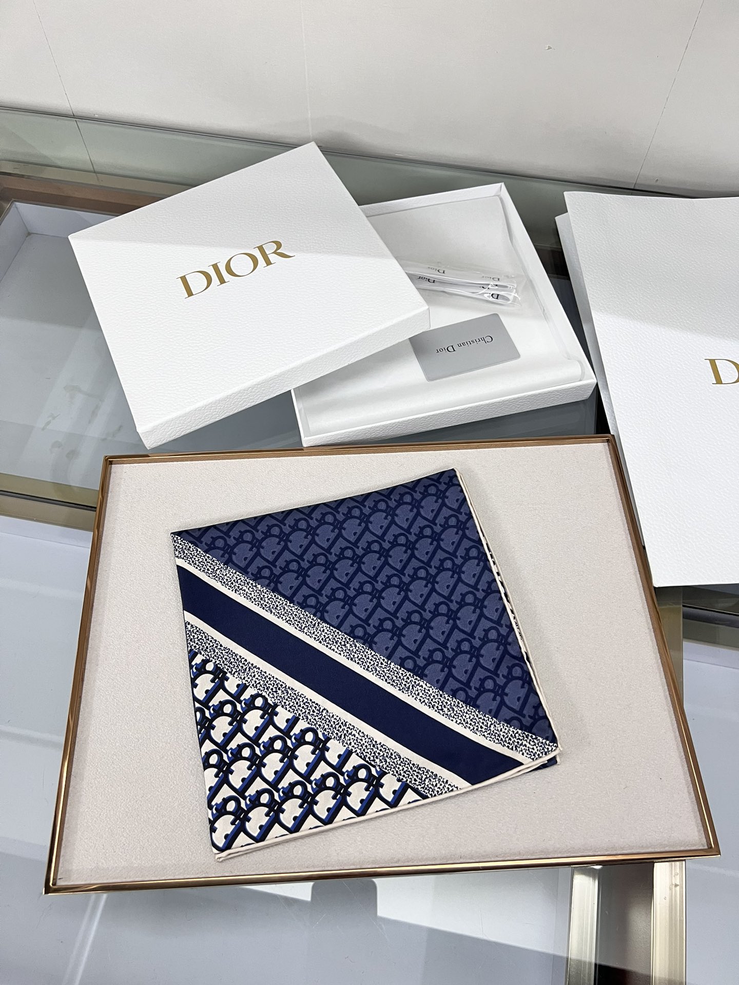 Dior Scarf Blue Navy Printing Oblique