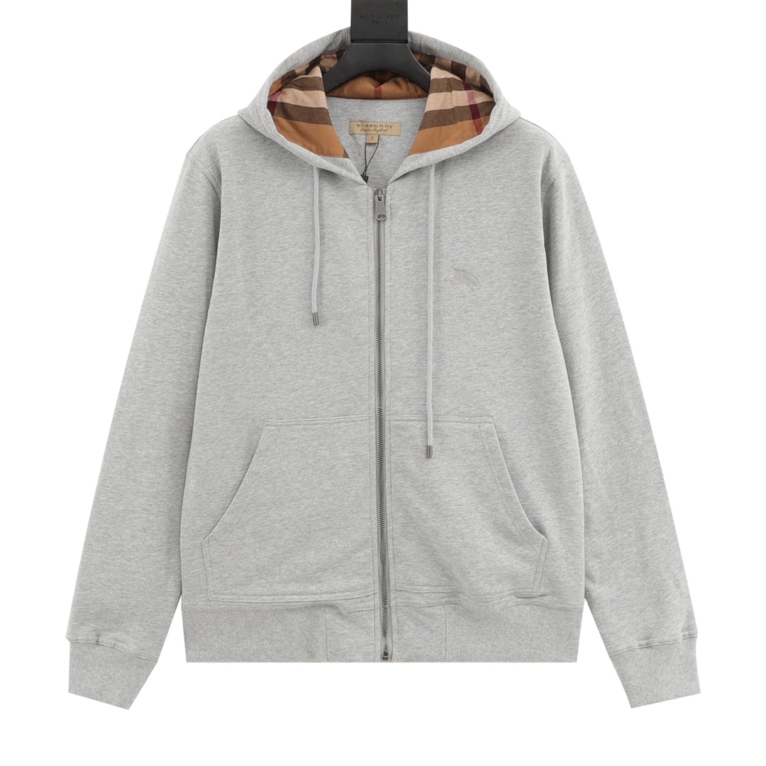 Burberry/巴宝莉 胸口战马刺绣格帽拉链连帽卫衣