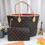Louis Vuitton LV Neverfull Handbags Tote Bags Gold Red Canvas Cowhide Fabric Linen Vintage M40995