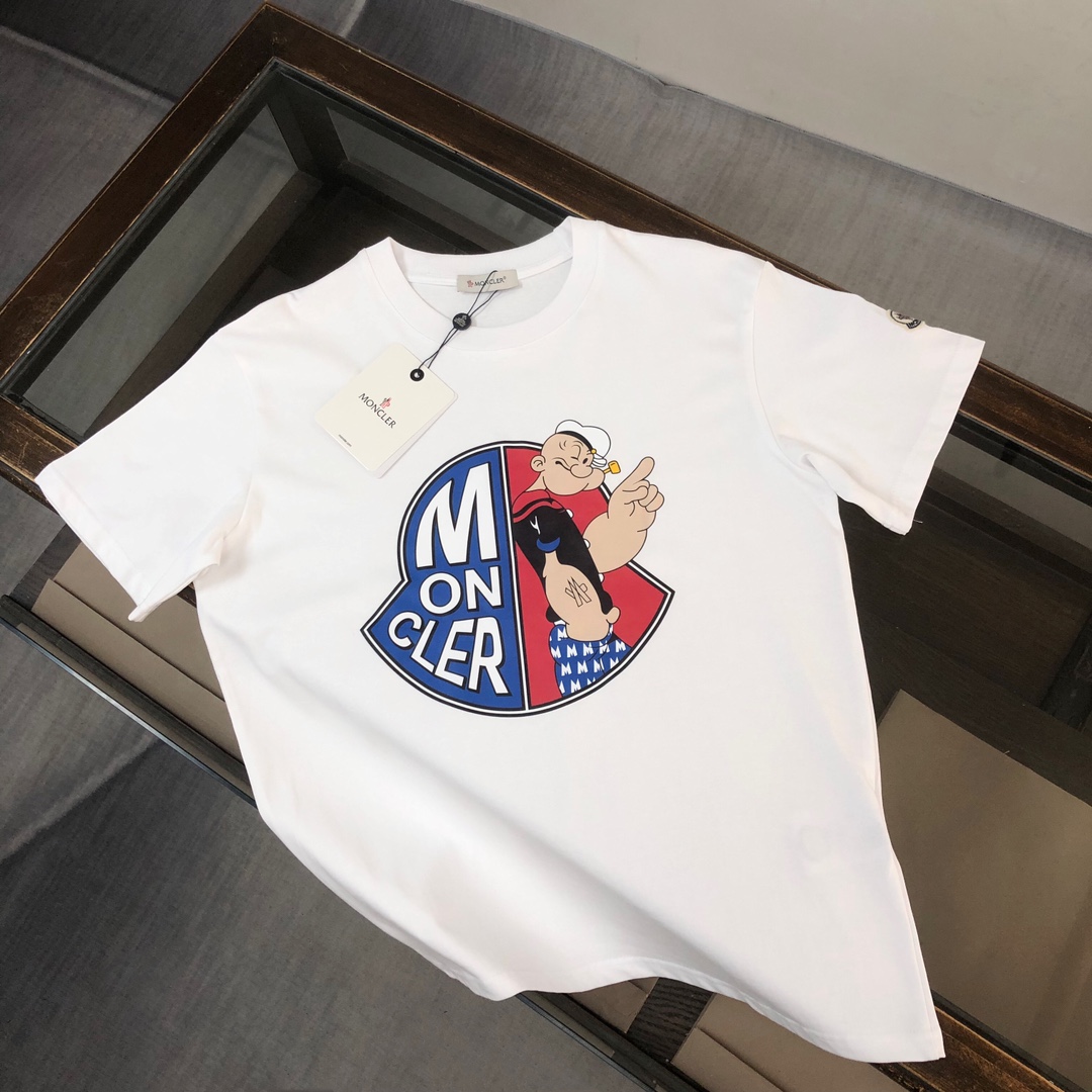 Moncler Vêtements T-Shirt vendre en ligne
 Noir Blanc Imprimé Unisexe Coton Fashion Manches courtes