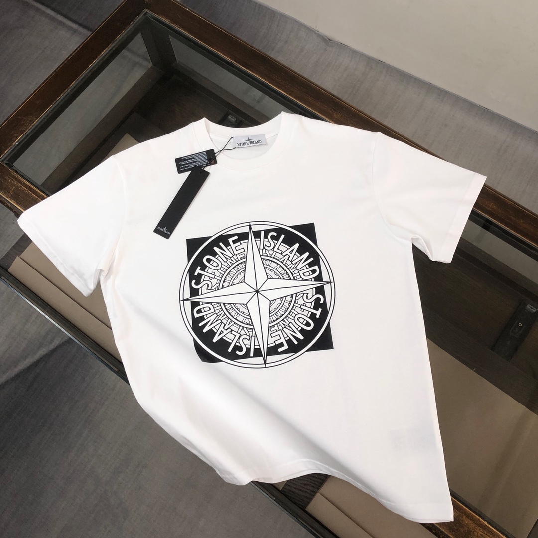 Stone Island Clothing T-Shirt Black White Unisex Cotton Fashion Casual
