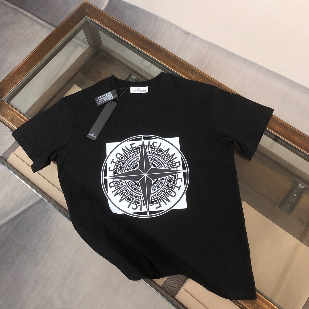 Stone Island Clothing T-Shirt Top Quality
 Black White Unisex Cotton Fashion Casual