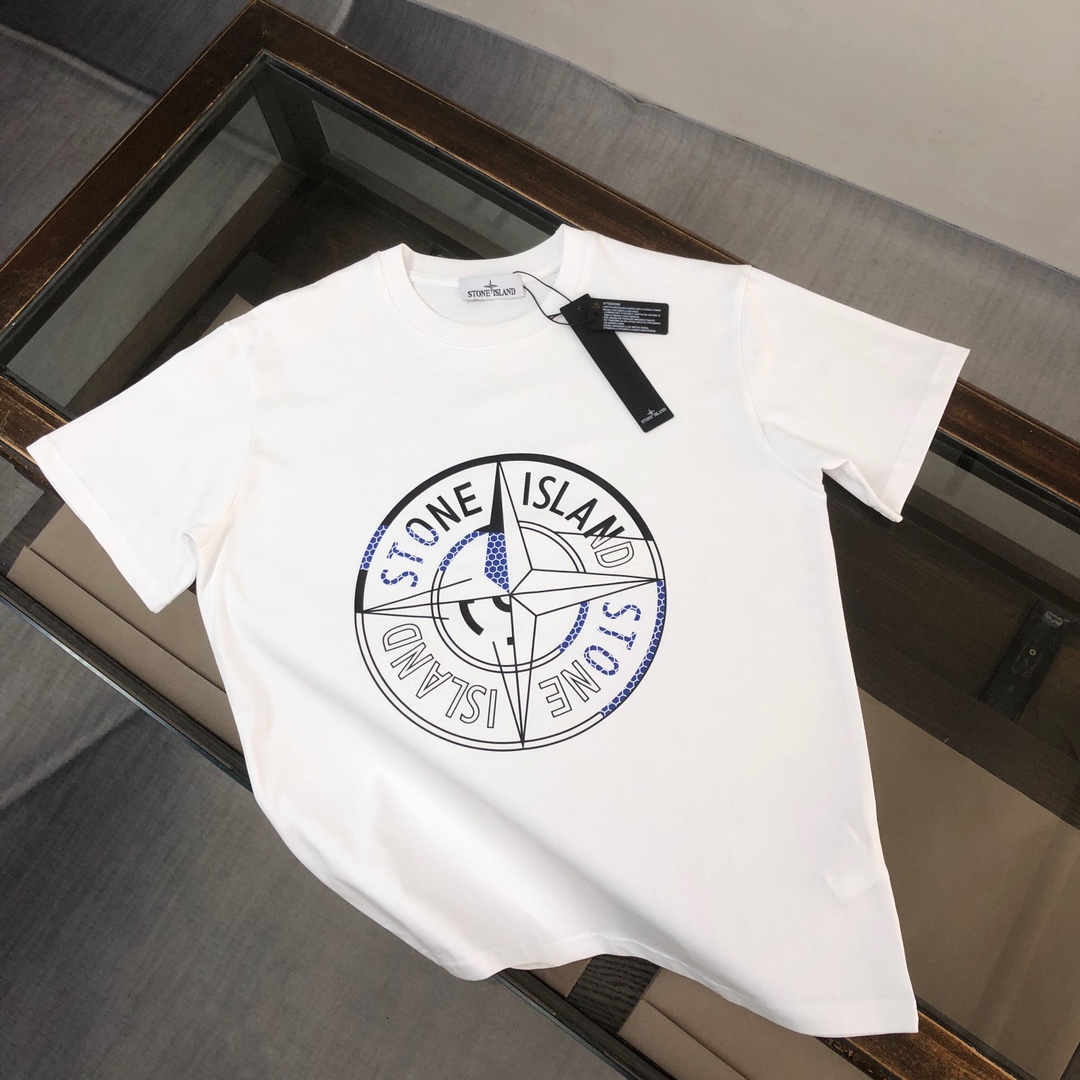 Stone Island Shop
 Clothing T-Shirt Black White Unisex Cotton Fashion Casual