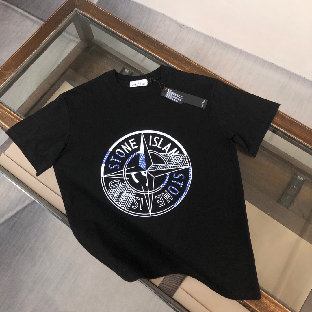 Stone Island Clothing T-Shirt Black White Unisex Cotton Fashion Casual