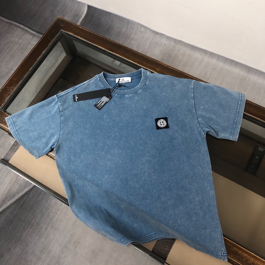 Stone Island Clothing T-Shirt Apricot Color Black Blue Dark Green Grey White Embroidery Unisex Fashion Short Sleeve