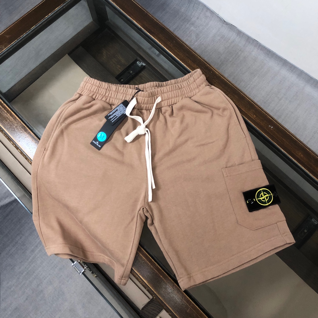 Stone Island Clothing Shorts Apricot Color Black Blue Green Khaki Pink Embroidery Unisex Cotton Casual