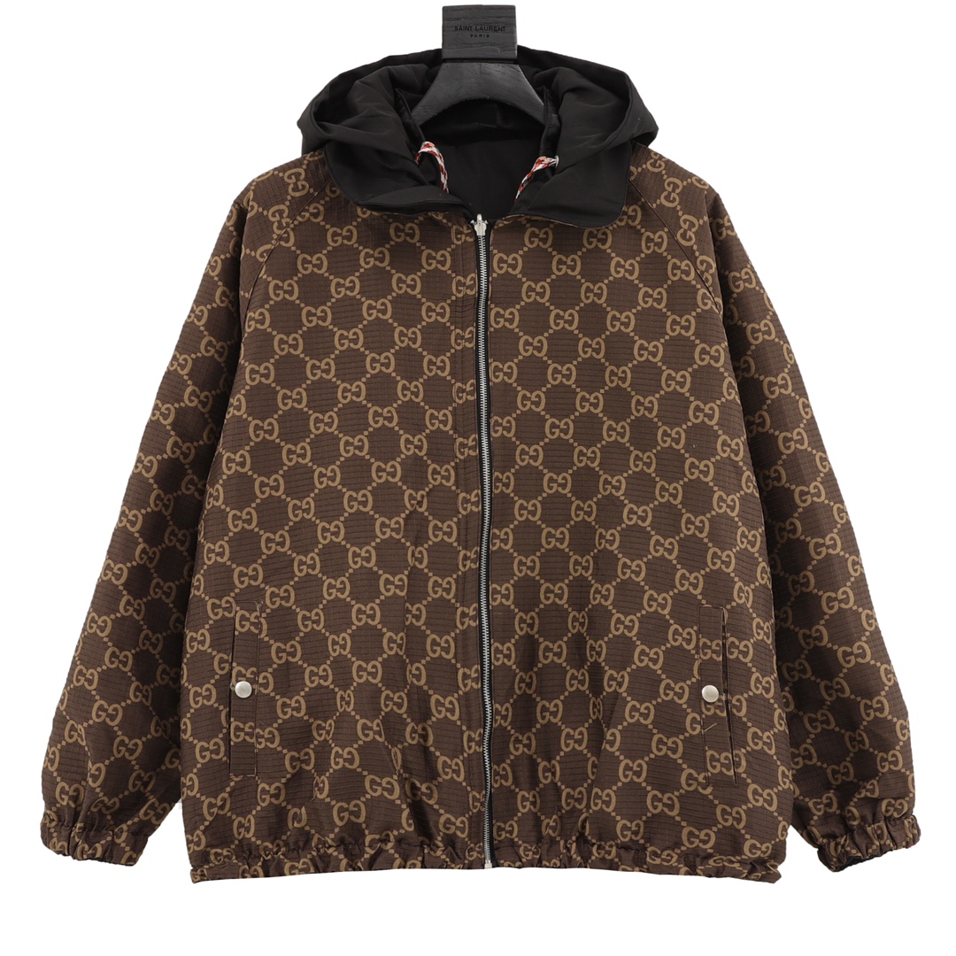 GUCCI/Gucci chaqueta de doble faz con cremallera y logotipo doble G. Forro interior de tejido jacquard personalizado, c…