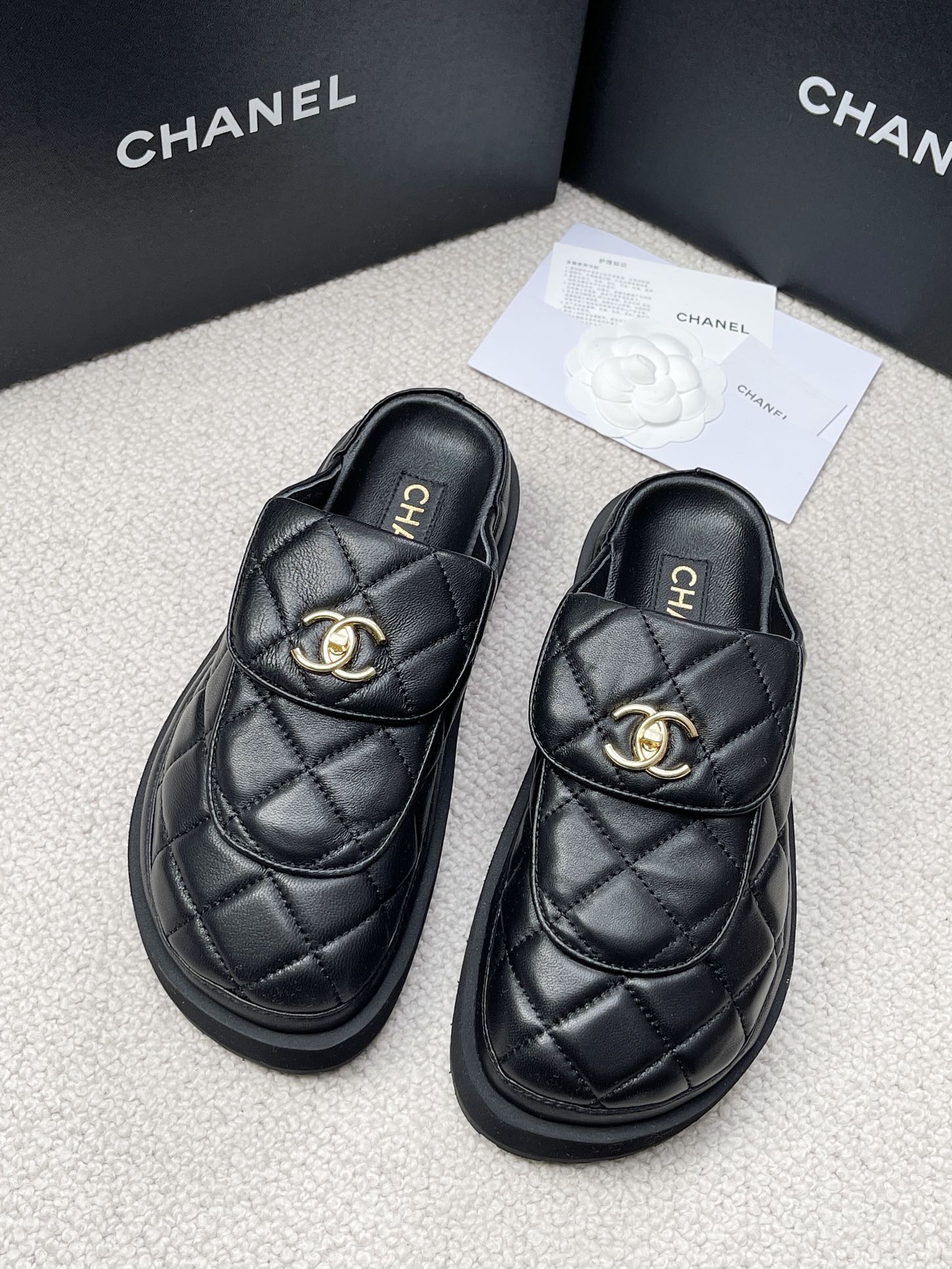 Chanel Shoes Slippers Apricot Color Black