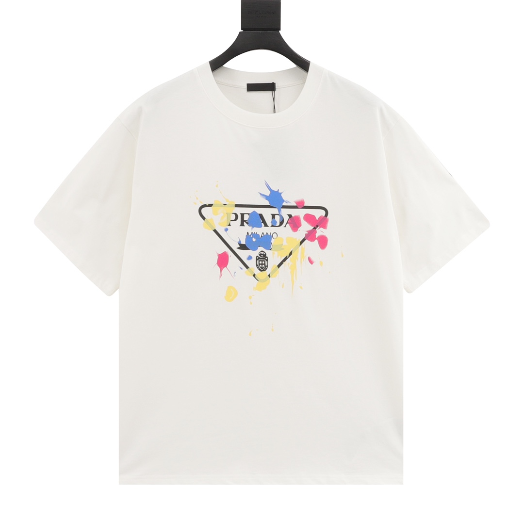 Prada Abbigliamento T-Shirt Nero Doodle Bianco Stampa Unisex Cotone Fashion Maniche corte