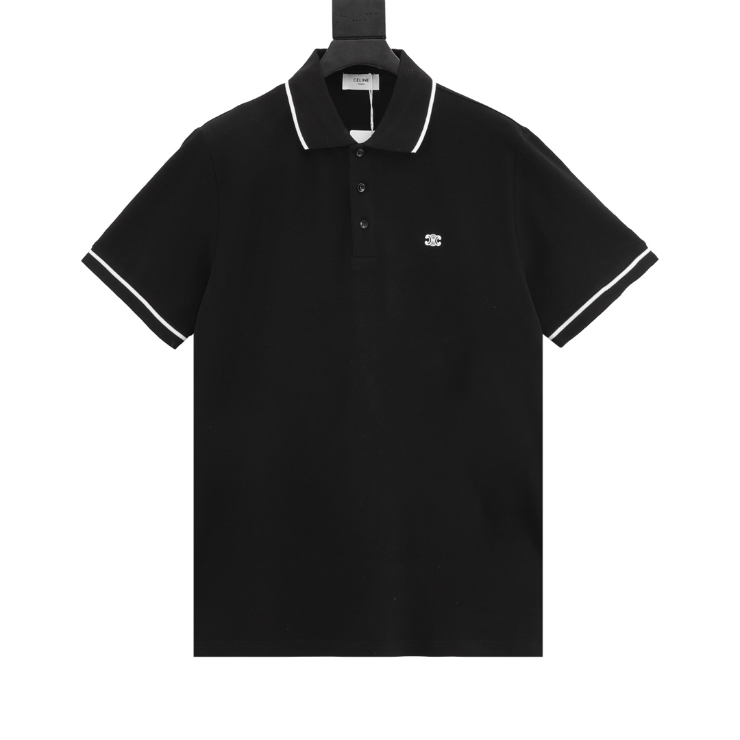 CELINE/赛琳 凯旋门小标刺绣短袖POLO衫 选用棉质珠地网眼布打造，定制材质260g长绒棉，衣领为双系统提花定织扁机制成，有弹性，不变形，衣服全部原生布捆边，前胸双层面筒，无明线，无散口，袖口，前胸筒底，肩缝包骨，定制辅料三标！时尚…
