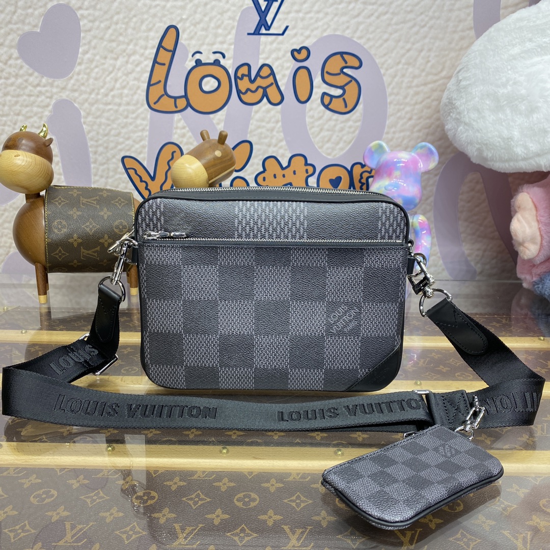 Best Replica New Style
 Louis Vuitton Messenger Bags Black Grid White Damier Azur Canvas N50017