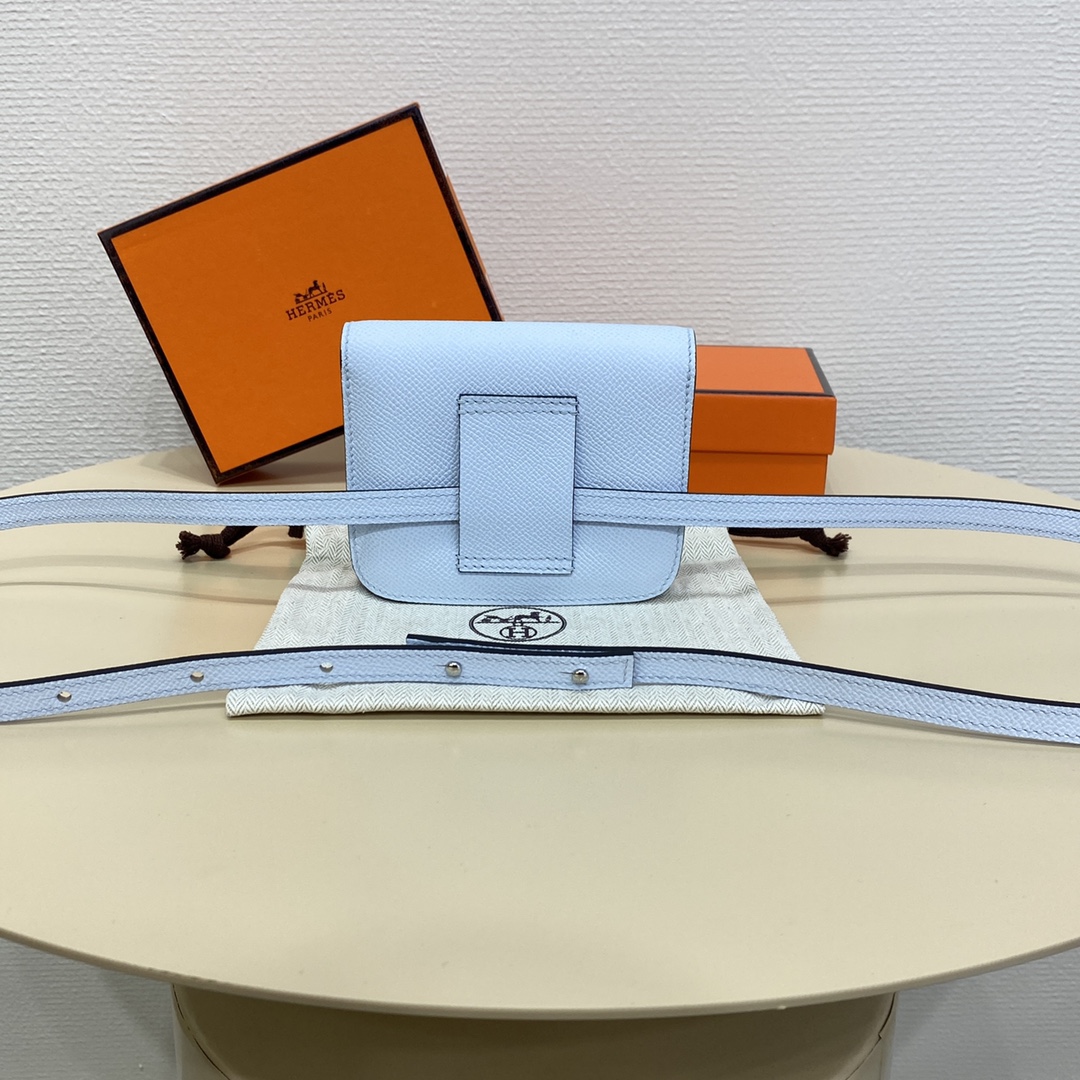Hermès Haze blue silver buckleConstance Slim enamel Kangkang waist bag