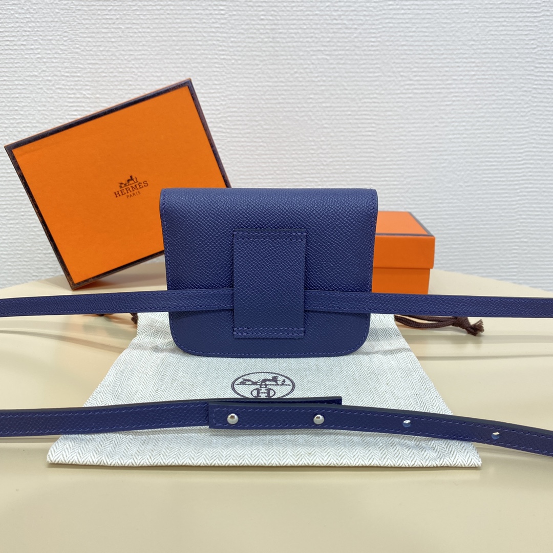 Hermès Sapphire blue silver buckle Constance Slim enamel Kangkang waist bag