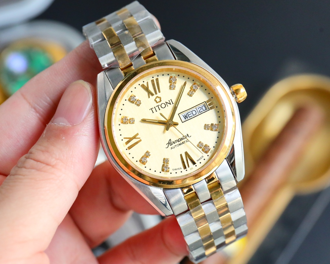 “Titoni Golden Steel Belt Watch: AAA Quality, Waterproof, Miyoko 8215 Core [Market Time 2024]” - 图片 4