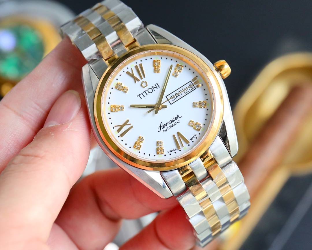 “Titoni Golden Steel Belt Watch: AAA Quality, Waterproof, Miyoko 8215 Core [Market Time 2024]” - 图片 2