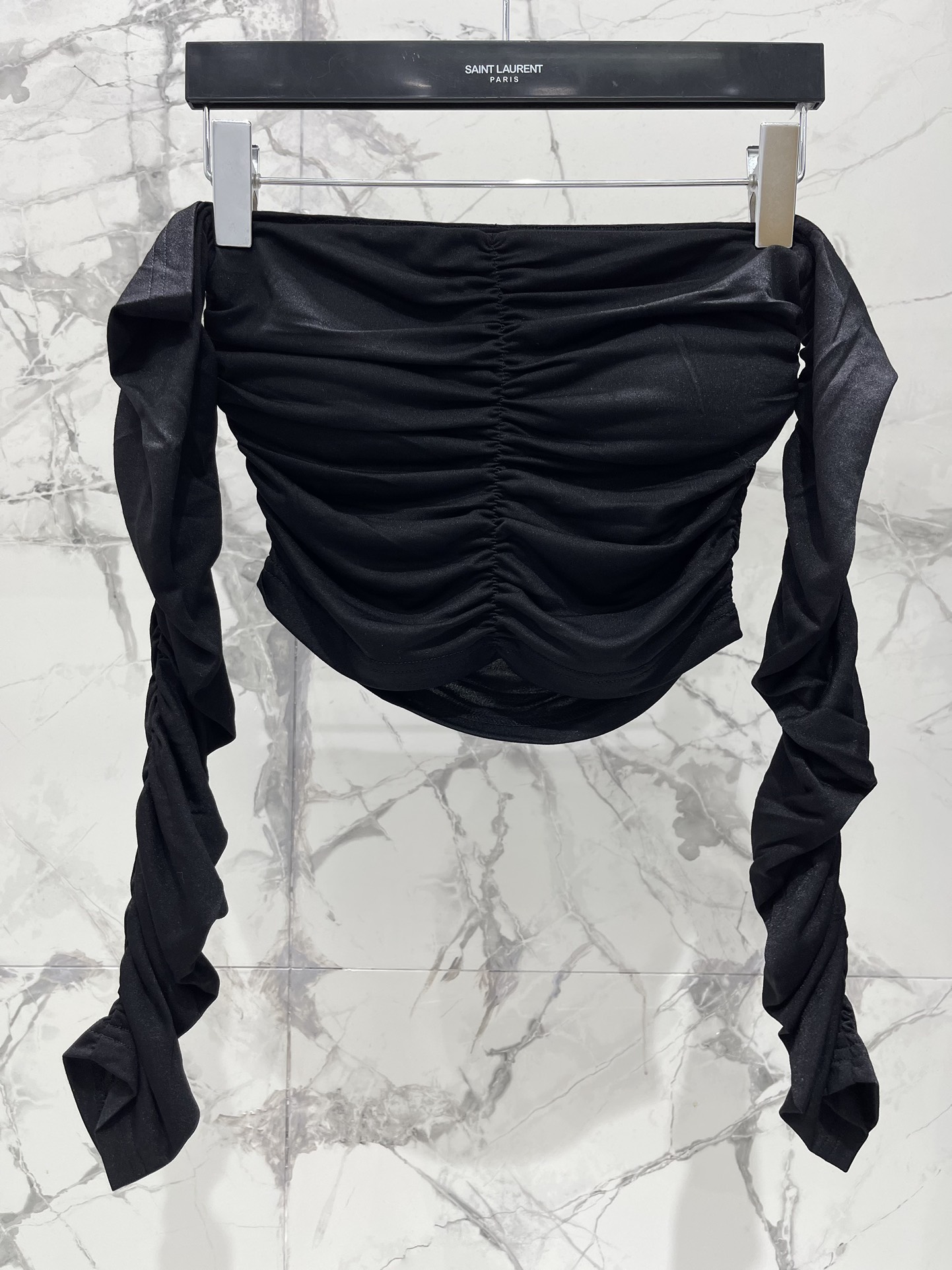 Топ Saint Laurent женский черный с рюшами и драпировкой