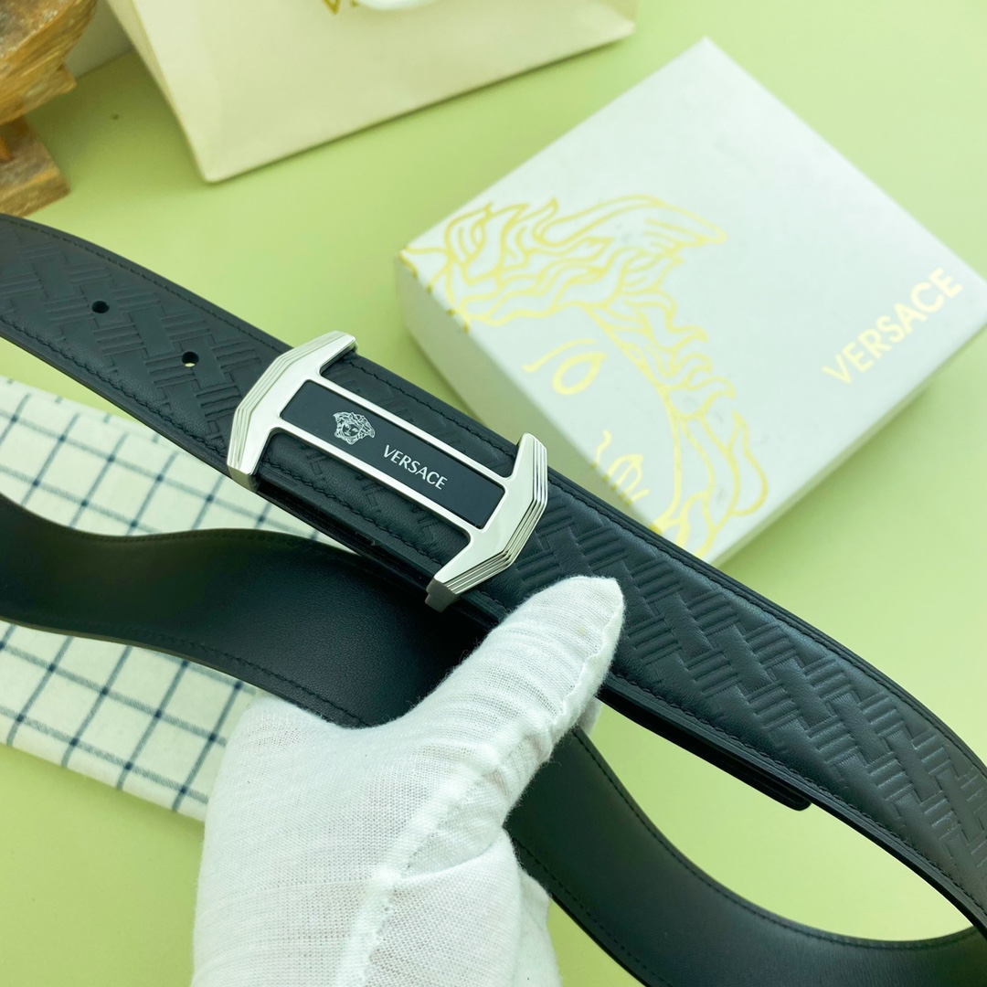 范思哲特种皮腰带系列原厂五金精品不锈钢扣手感柔软舒适宽3.8CM
