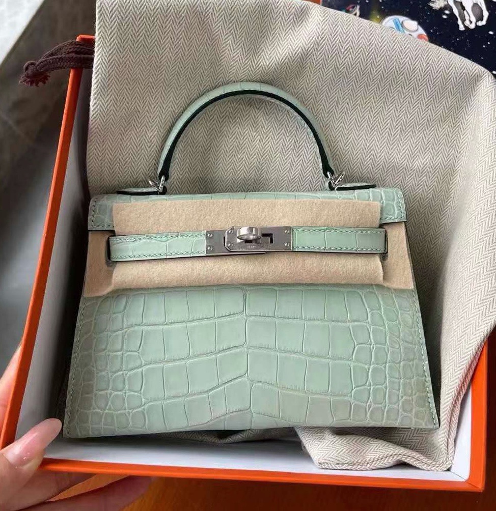 Hermes Kelly Handbags Crossbody & Shoulder Bags Green Silver Hardware Mini