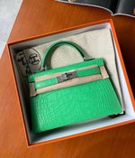 Hermes Kelly Handbags Crossbody & Shoulder Bags Green Silver Hardware Spring Collection Mini
