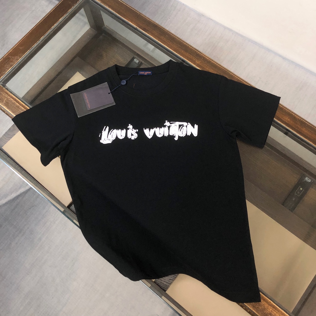 Louis Vuitton Clothing T-Shirt Black White Unisex Cotton Spring/Summer Collection Short Sleeve