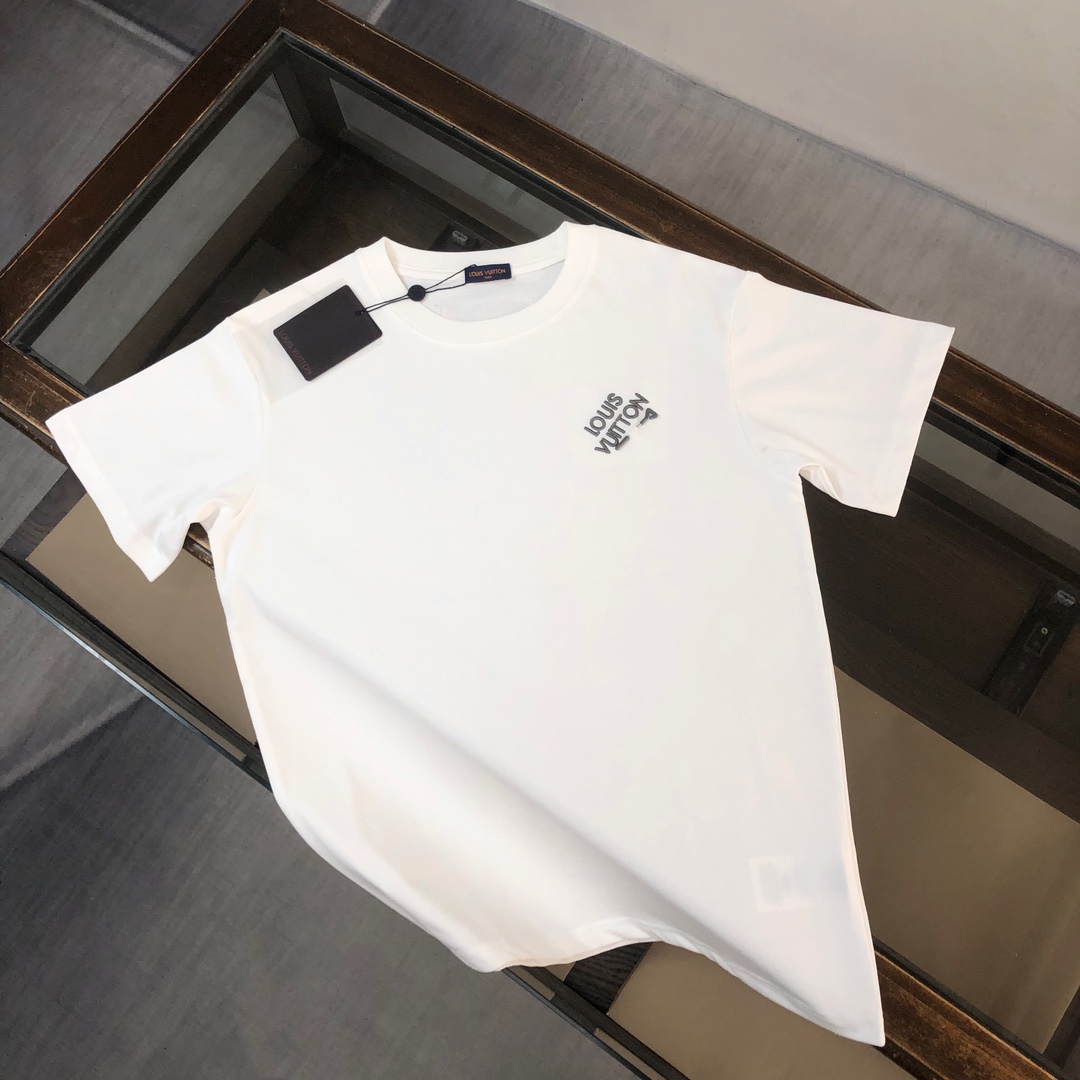 Louis Vuitton Sale
 Clothing T-Shirt Black White Embroidery Unisex Cotton Spring/Summer Collection Short Sleeve