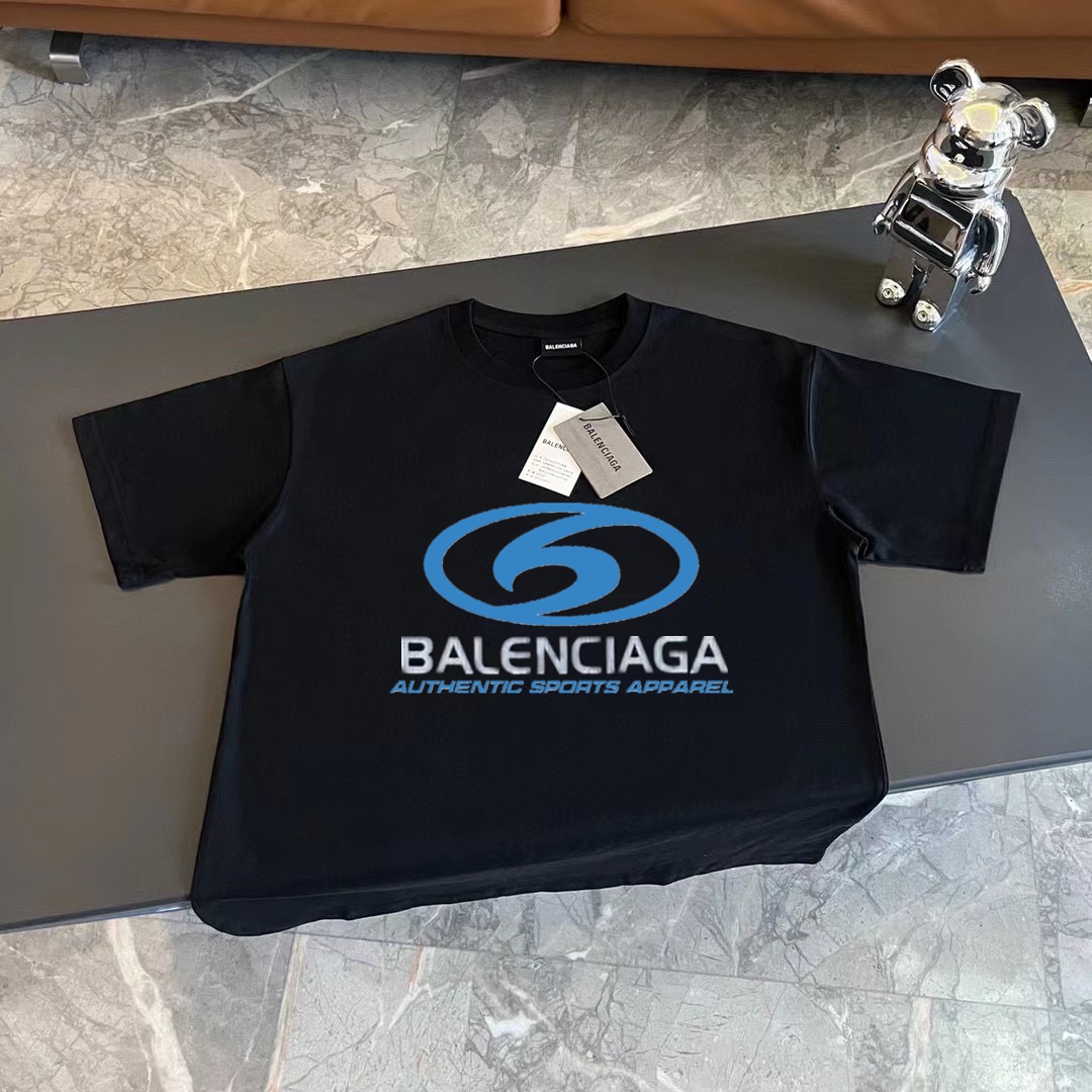 Balenciaga Clothing T-Shirt Blue Printing Short Sleeve