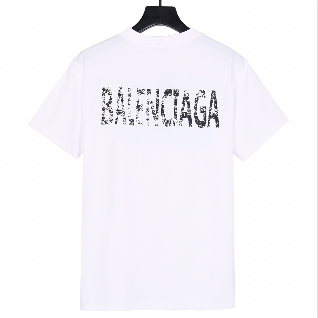 Balenciaga/巴黎世家 24ss 斑驳做旧字母印花短袖