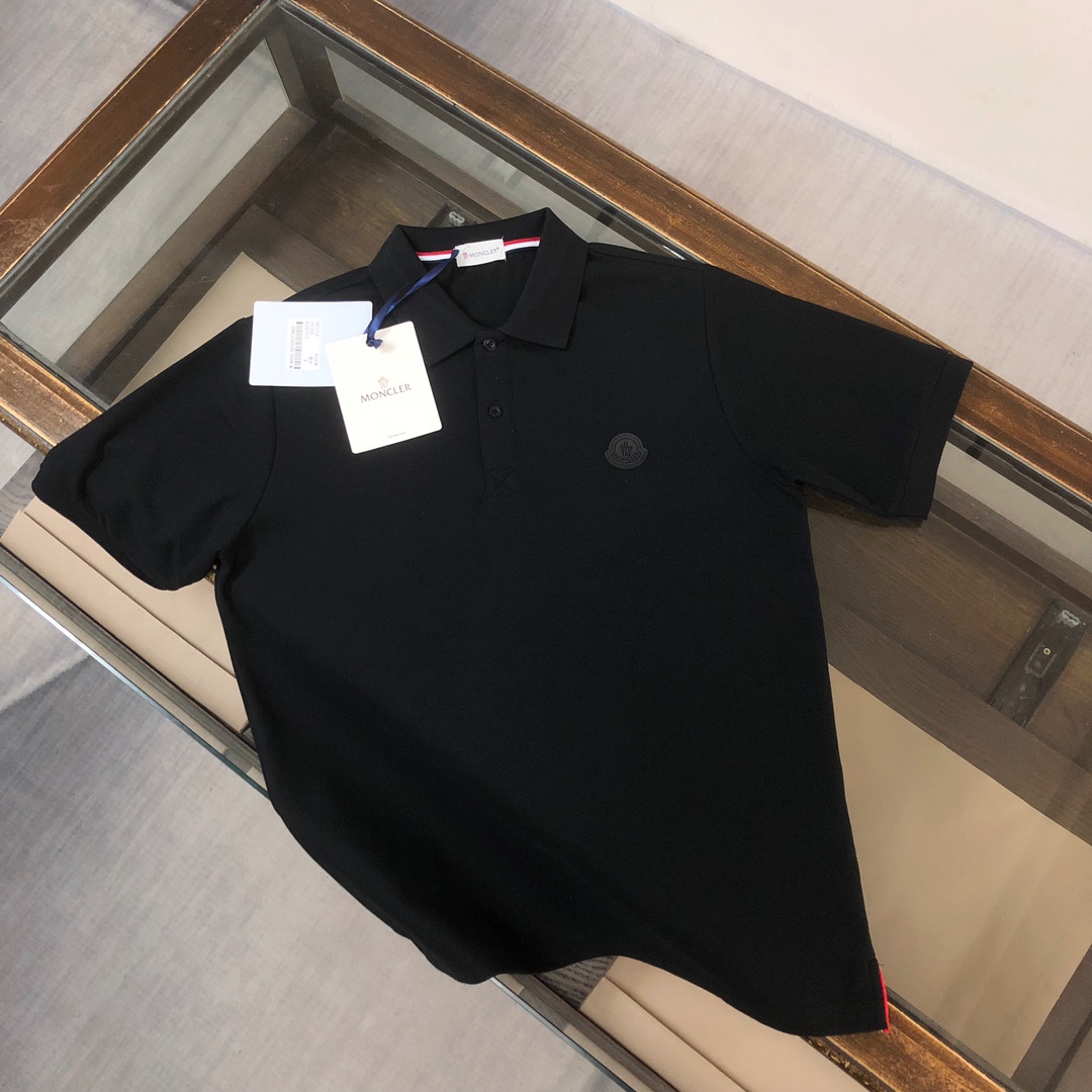 Moncler Clothing Polo T-Shirt Black White Cotton Mesh Cloth Short Sleeve