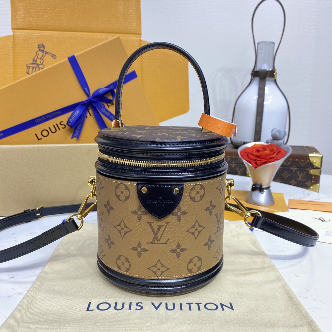 Louis Vuitton LV Cannes Bolsas Sacos de Balde Sacos de Cosméticos Bolsa cilíndrica Amarelo Monogram Reverse Canvas M43986