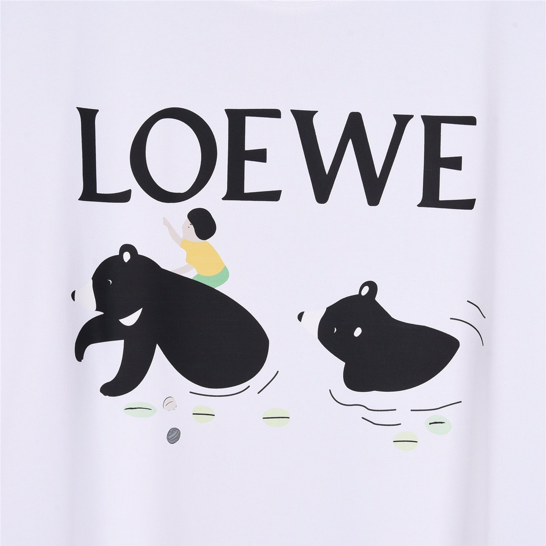 上新140 LOEWE 罗意威24ss插画系列黑熊印花短袖T恤 立体图案印花