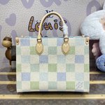 Louis Vuitton LV Onthego Bags Handbags Blue Grid Pink Canvas N40518