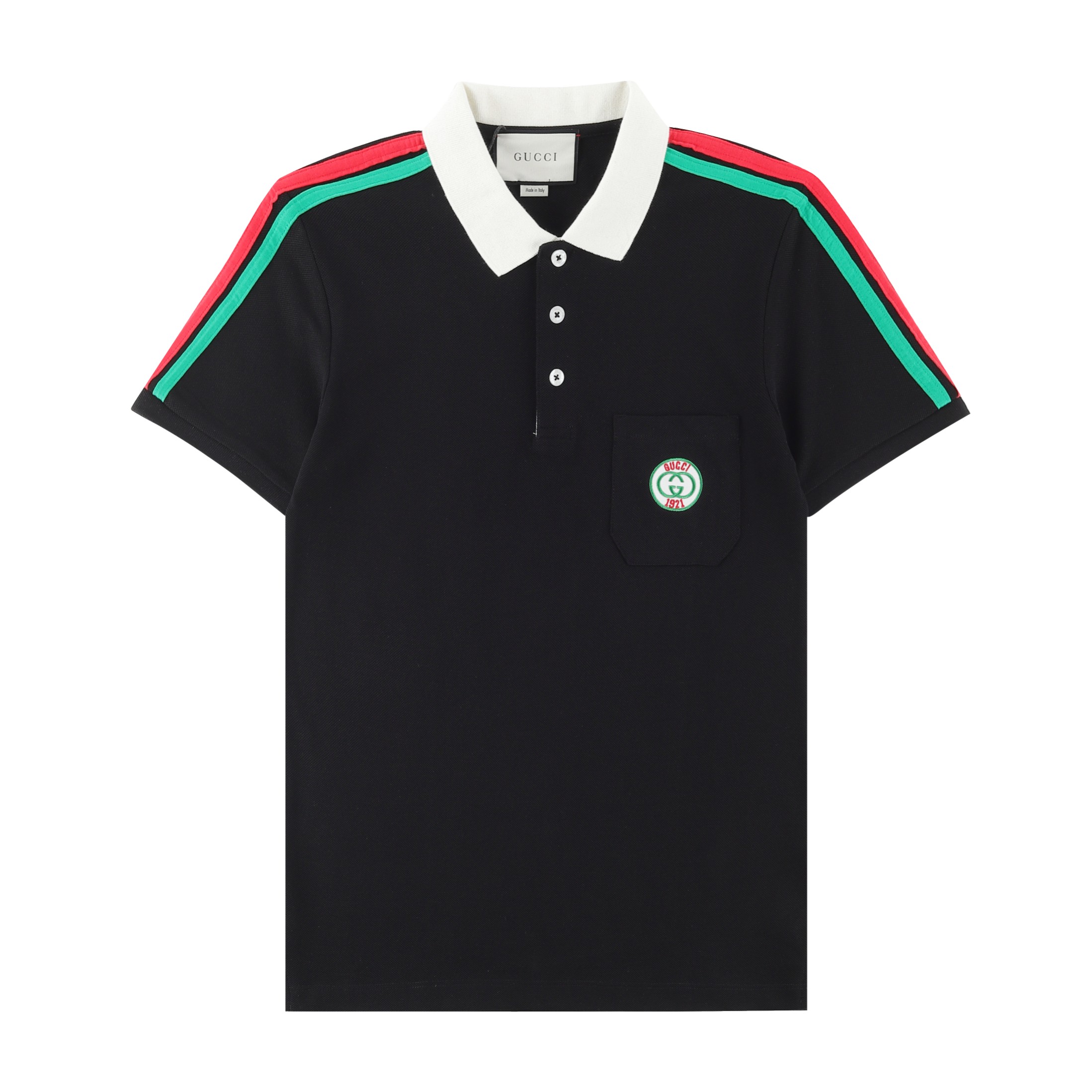 GUCC古*2024SS polo de cuello vuelto nuevo de primavera/verano, bolsillo con bordado de doble G y logotipo de 1921 con té…