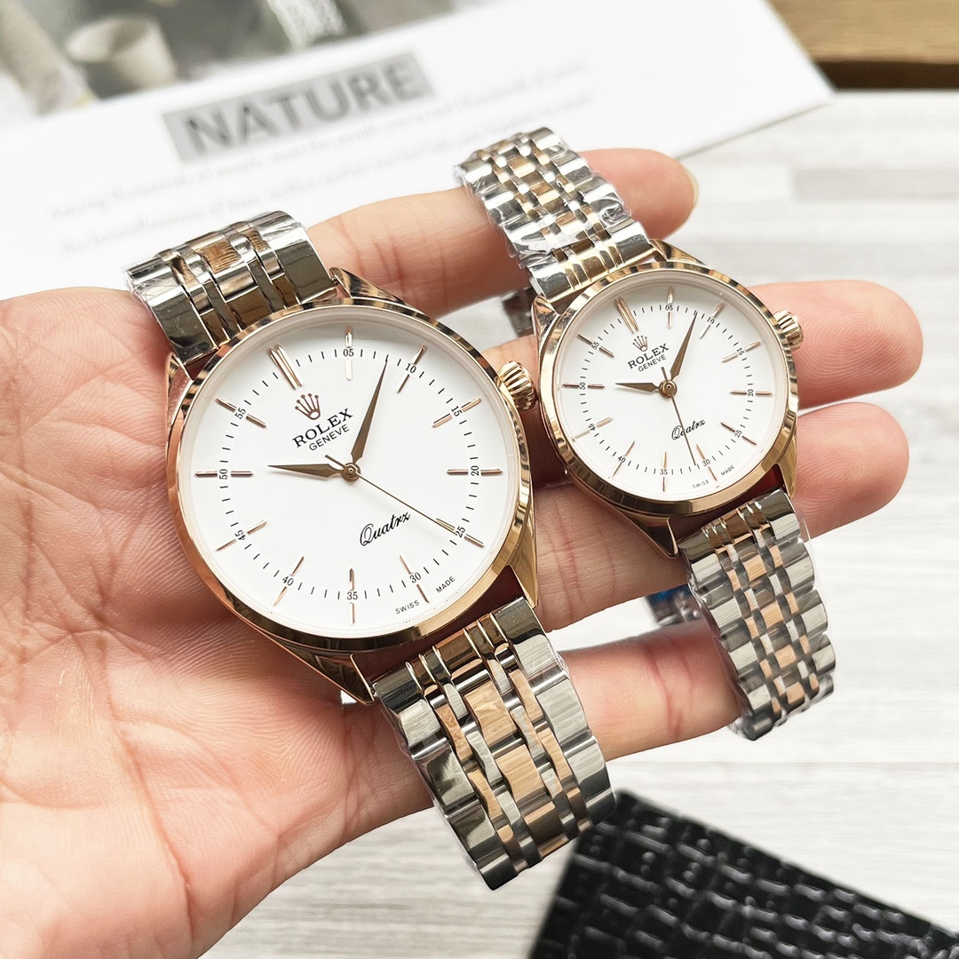 Rolex Couple’s Wristwatch with White and Gold Hulls, Steel Belts: Features and Specifications