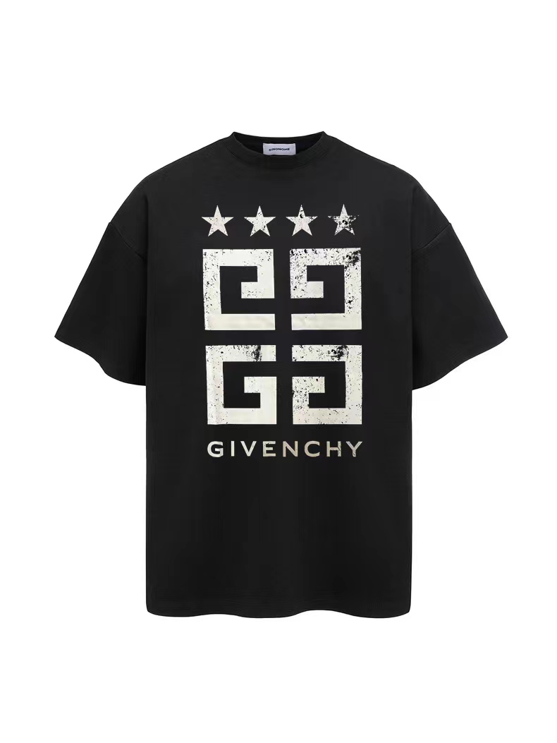 GIVENCH*GVC estrella de cinco puntas logotipo clásico impreso tela de manga corta: Hecho de 240 g de algodón puro de do…
