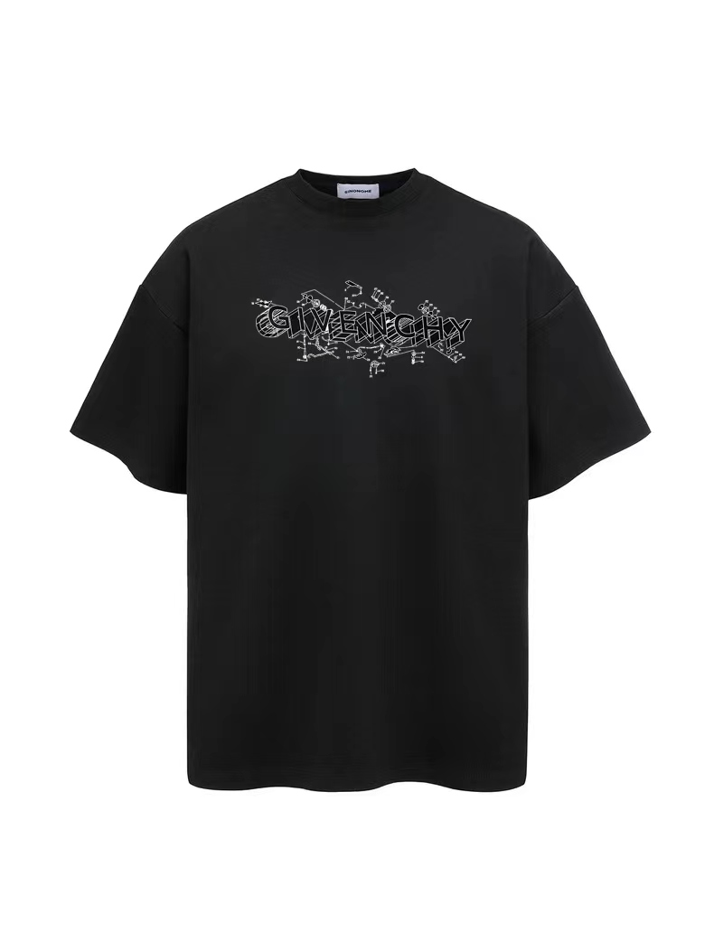 GIVENCH*GVC boceto logotipo clásico tridimensional impreso tela de manga corta: Hecho de 240 g de algodón puro de arena…