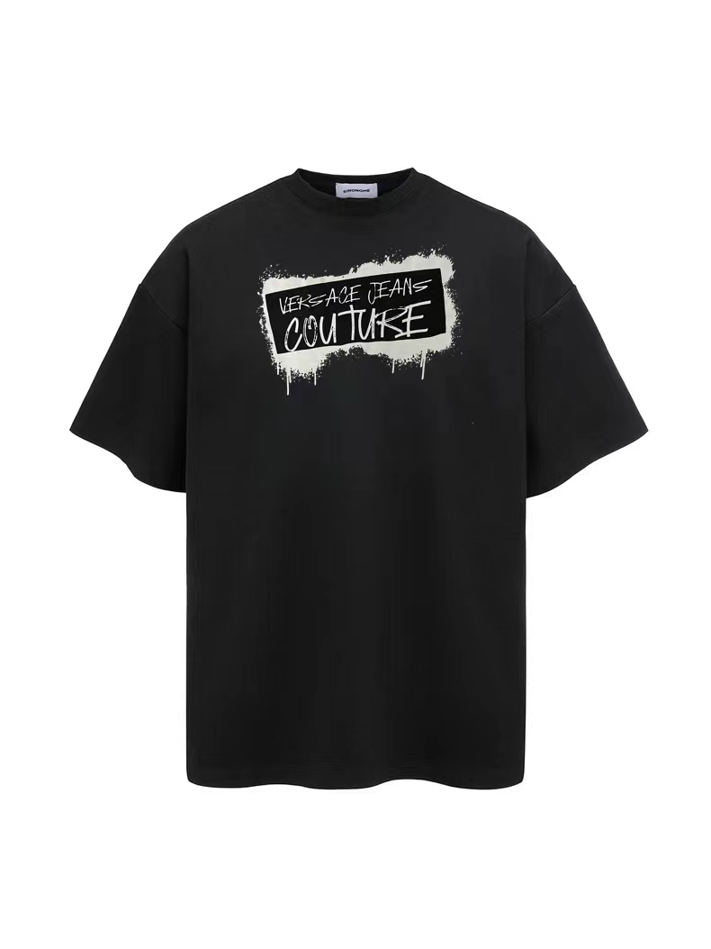 Versac* 范思* 2024 nueva camiseta de manga corta con estampado de logo graffiti. Tejido: algodón puro de 240 gramos, 32 c…