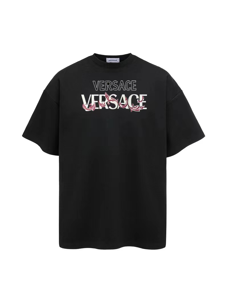 Versac* 范思* 2024 nueva camiseta de manga corta con estampado de logo clásico floral. Tejido: algodón puro de 240 gramos…